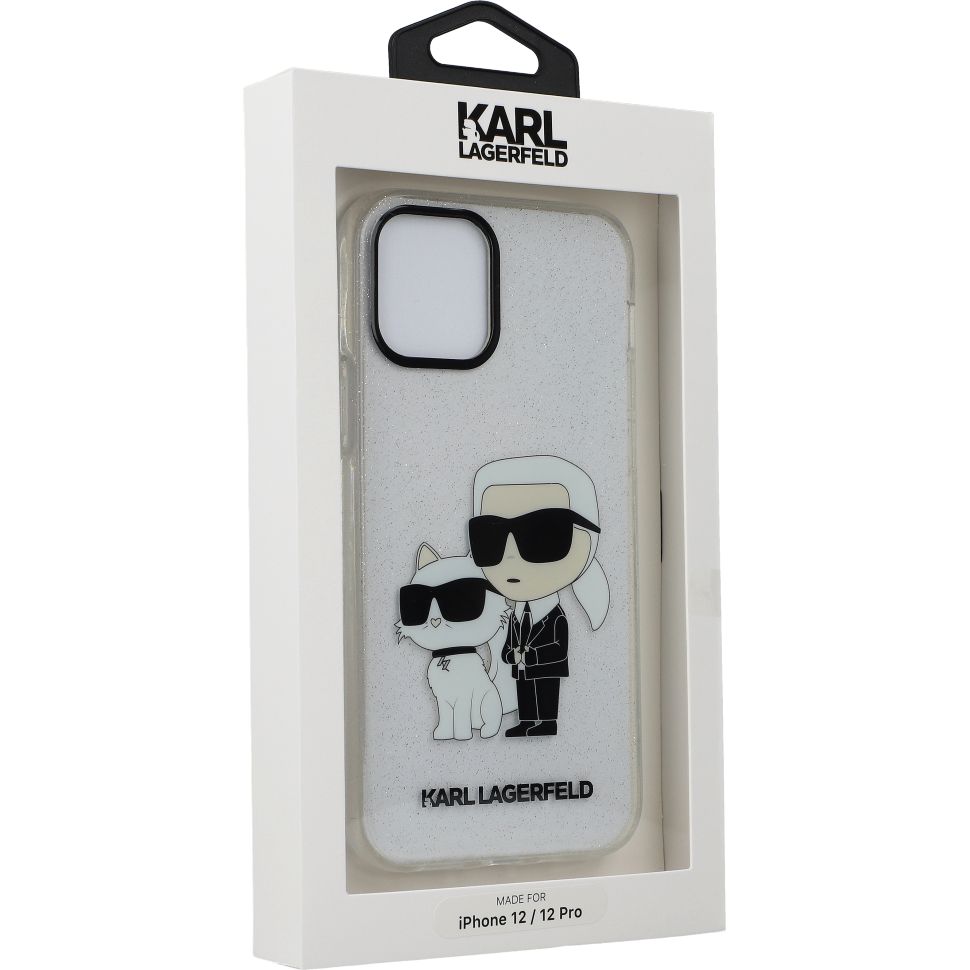 Etui Karl Lagerfeld Glitter Karl & Choupette do iPhone 12 / 12 Pro, przezroczyste